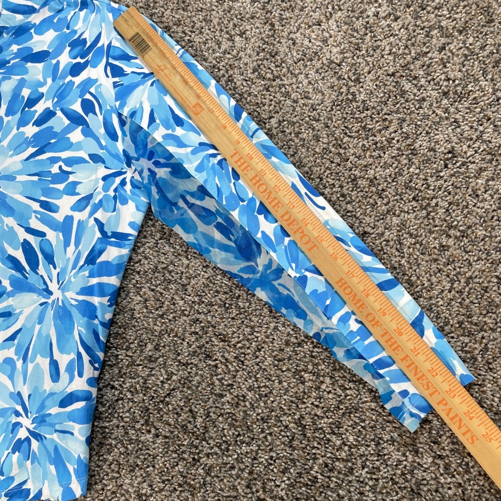 IBKUL Women's XL Quarter Zip Sun Shirt Blue White Floral IceFil Cooling UPF 50+ - Picture 8 of 8